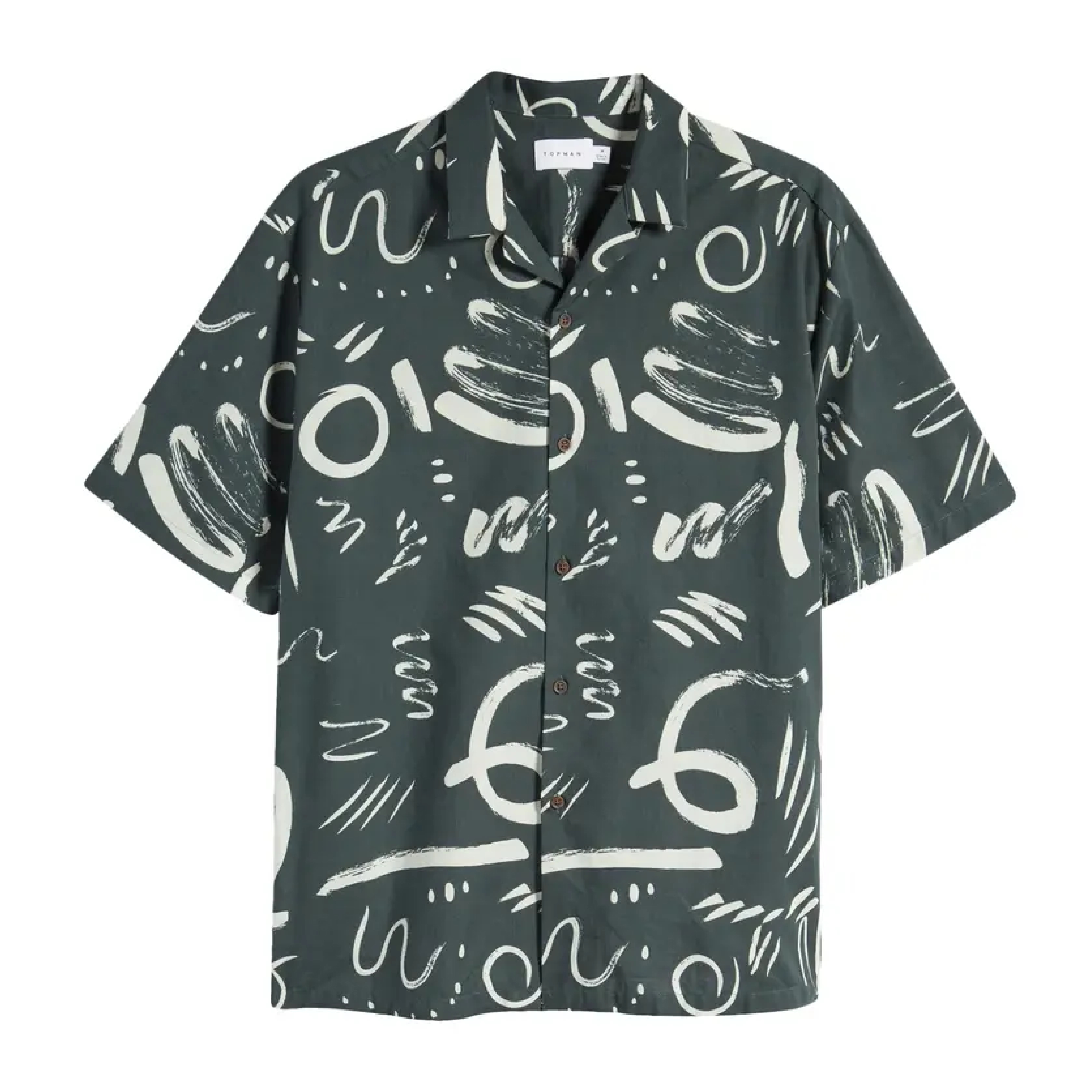 TOPMAN - Abstract Print Short Sleeve Button-Up Camp Shirt